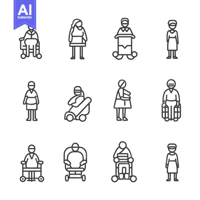 Aset premium populer: Set of Line Icons for People with Disabilities and Their Assistants