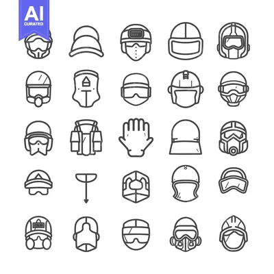 Set of Line Icons for Protective Headwear and Gear