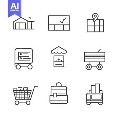 Aset desain premium: Set of Line Icons for Shopping, Delivery and Logistics