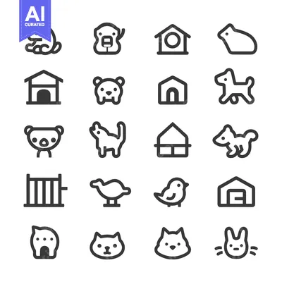 Set of Line Icons for Various Animals and Animal Habitats