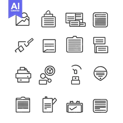 Set of line icons for various document and file related concepts