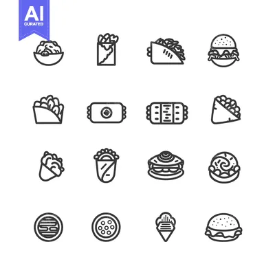 Set of Line Icons for Various Fast Food Dishes