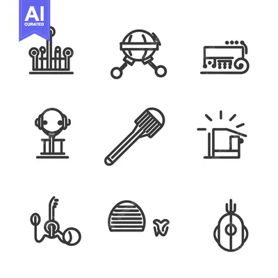 Set of Line Icons for Various Objects and Activities