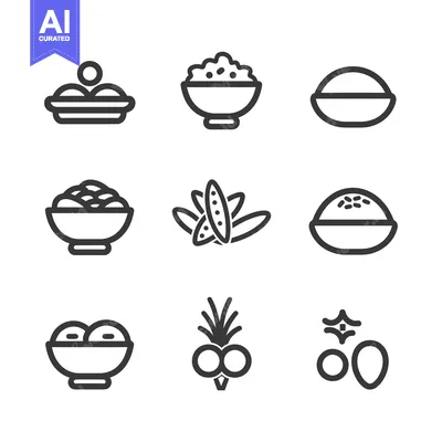 Set of Line Icons for Various Types of Food