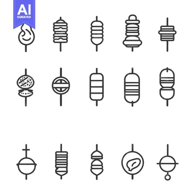Set of Line Icons for Various Types of Skewers