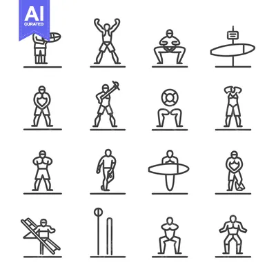 Aset premium populer: Set of Line Icons for Water Sports and Activities