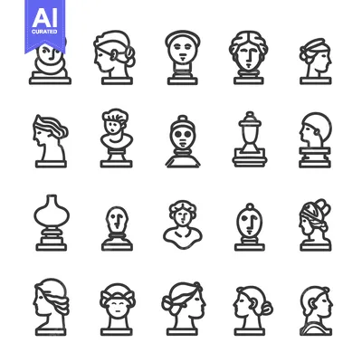 Aset desain premium: Set of Line Icons of Ancient Greek Sculptures and Busts