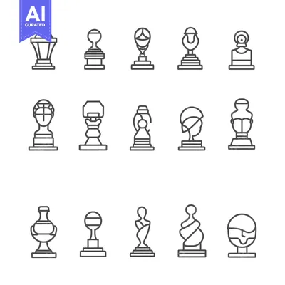 Aset premium populer: Set of Line Icons of Different Award Trophies