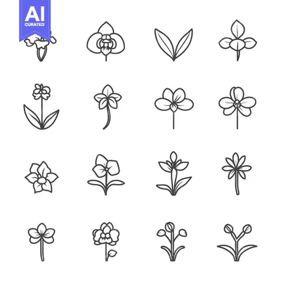 Aset premium populer: Set of Line Icons of Different Flowers