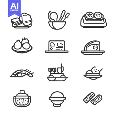 Set of Line Icons of Different Kinds of Food