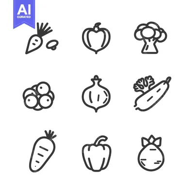 Set of Line Icons of Different Types of Vegetables