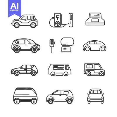 Set of line icons of different types of vehicles