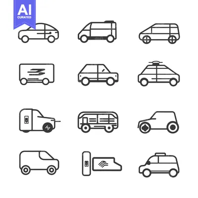 Set of Line Icons of Different Types of Vehicles