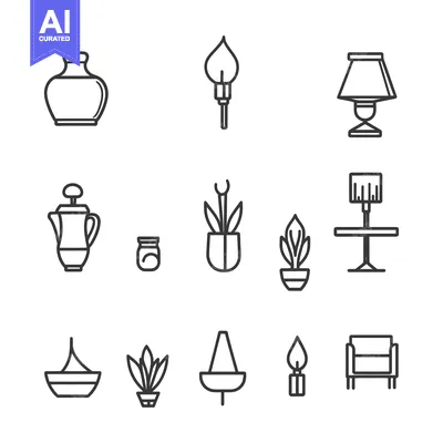 Set of Line Icons of Home Furnishings and Decor
