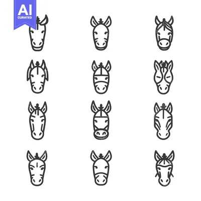 Premium design asset: Set of Line Icons of Horse and Zebra Heads