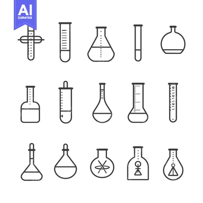 Aset premium populer: Set of Line Icons of Laboratory Glassware