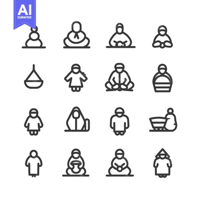 Set of Line Icons of People in Different Positions and Clothes