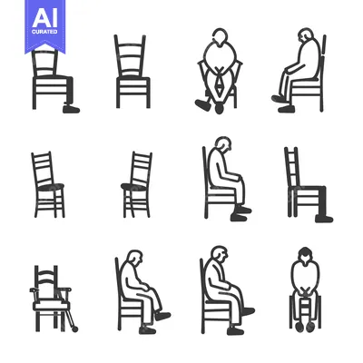Aset desain premium: Set of Line Icons of People Sitting in Chairs and Wheelchairs