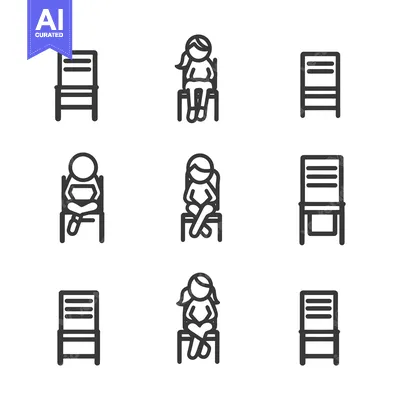 Aset desain premium: Set of Line Icons of People Sitting on Chairs