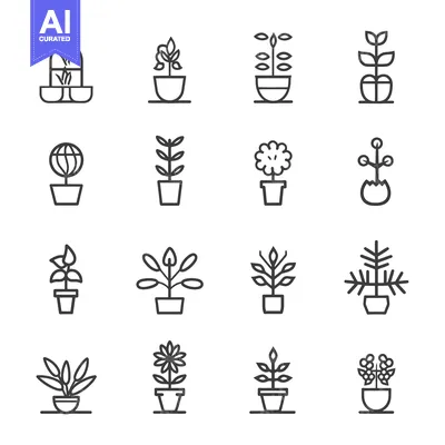 Popular premium asset: Set of Line Icons of Potted Plants and Flowers