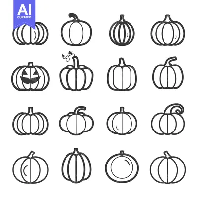 Set of Line Icons of Pumpkins for Halloween