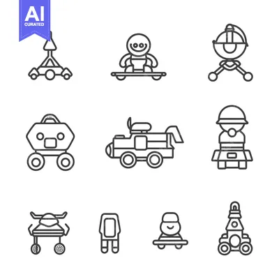 Set of Line Icons of Space Exploration Vehicles and Astronauts