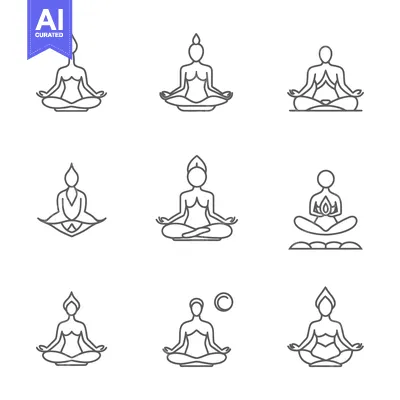 Premium design asset: Set of Line Icons of Women Practicing Yoga in Meditation Poses