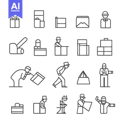 Set of Line Icons Related to Baggage and Baggage Handlers