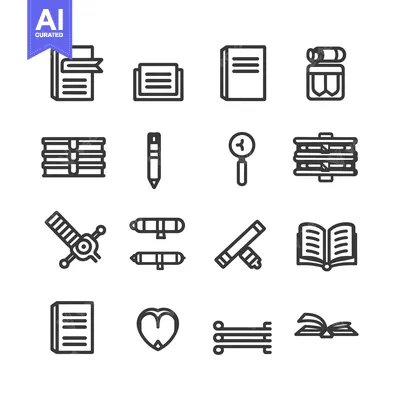 Set of Line Icons Related to Books and Reading