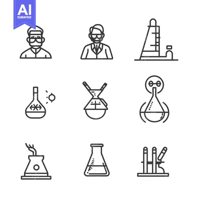 Aset premium populer: Set of Line Icons Related to Chemistry and Science