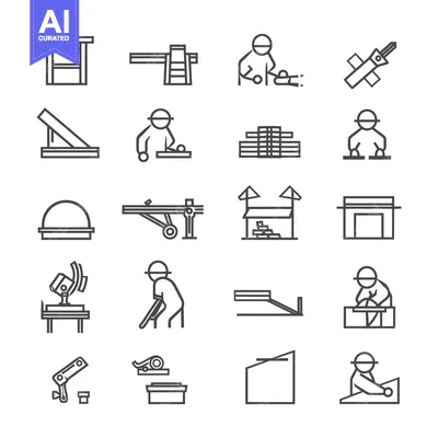 Set of Line Icons Related to Construction and Carpentry