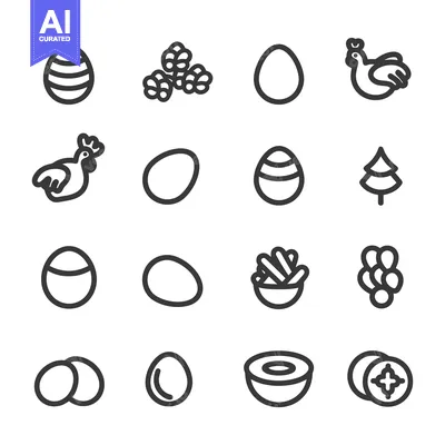 Set of Line Icons Related to Eggs and Chickens