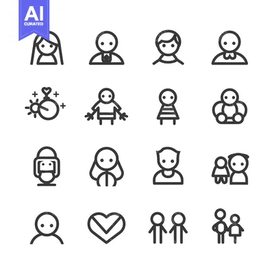 Set of Line Icons Related to Human Relationships and Family Life