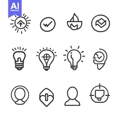 Set of Line Icons Related to Ideas, Innovation, and Success
