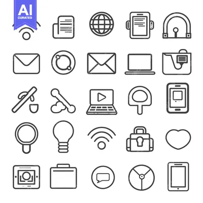 Aset desain premium: Set of Line Icons Related to Internet and Technology