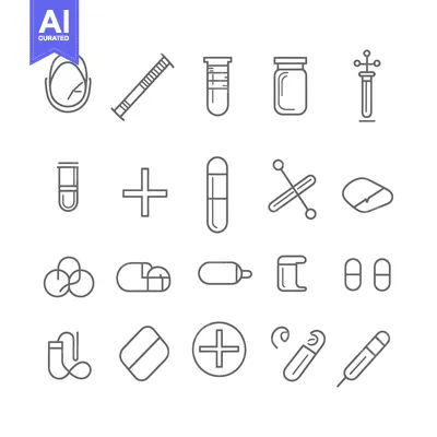 Set of Line Icons Related to Medical and Pharmacy