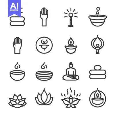 Set of Line Icons Related to Meditation and Yoga
