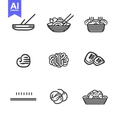 Aset premium populer: Set of Line Icons Related to Noodles and Pasta