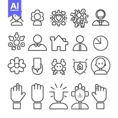 Aset desain premium: Set of Line Icons Related to People, Communication, and Technology