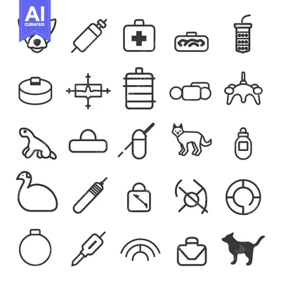 Aset desain premium: Set of Line Icons Related to Pet Care and Veterinary Services