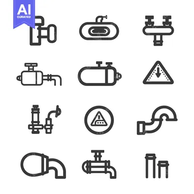 Aset desain premium: Set of Line Icons Related to Plumbing and Pipelines