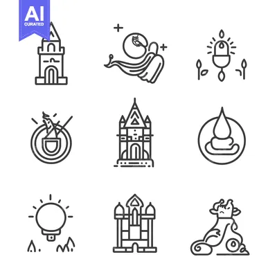 Set of Line Icons Related to Religion and Spirituality