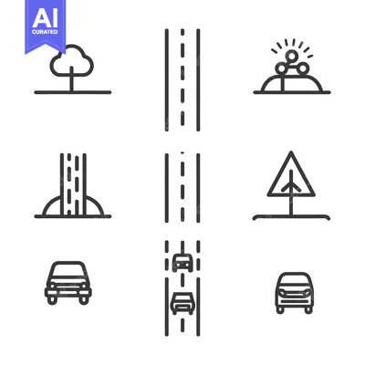 Aset desain premium: Set of Line Icons Related to Road and Traffic