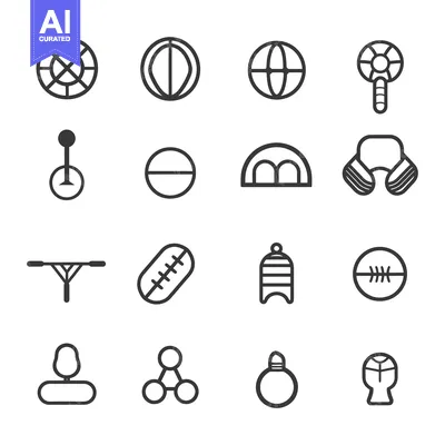 Aset desain premium: Set of Line Icons Related to Sports and Recreation
