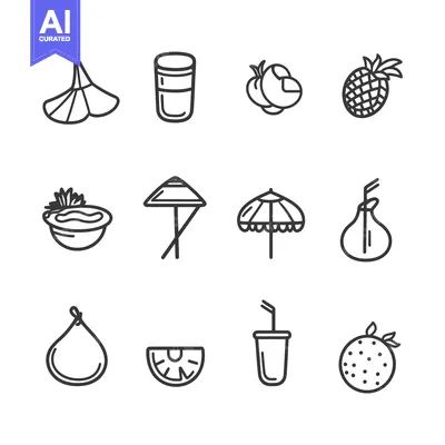 Aset premium populer: Set of Line Icons Related to Summer and Beach