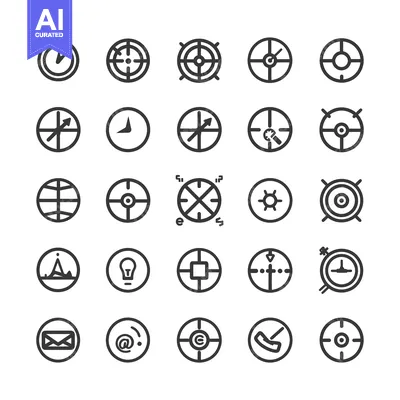 Aset desain premium: Set of Line Icons Related to Targets, Compass, and Navigation