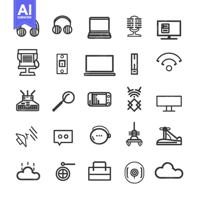 Aset desain premium: Set of Line Icons Related to Technology and Electronics