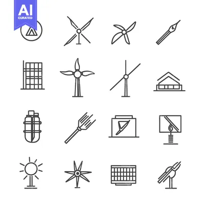 Aset premium populer: Set of Line Icons Related to Wind and Solar Energy
