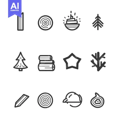 Aset premium populer: Set of Line Icons Related to Wood, Forest, and Lumber