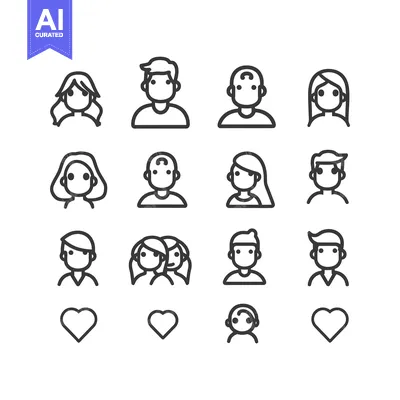 Set of Line Icons Representing a Family Unit with Various Combinations